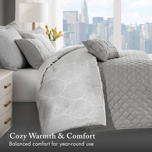 English Elm 10-piece California King Velvet Jacquard Comforter Set Layered Bedding with Microfiber Shams Grey B035P482945