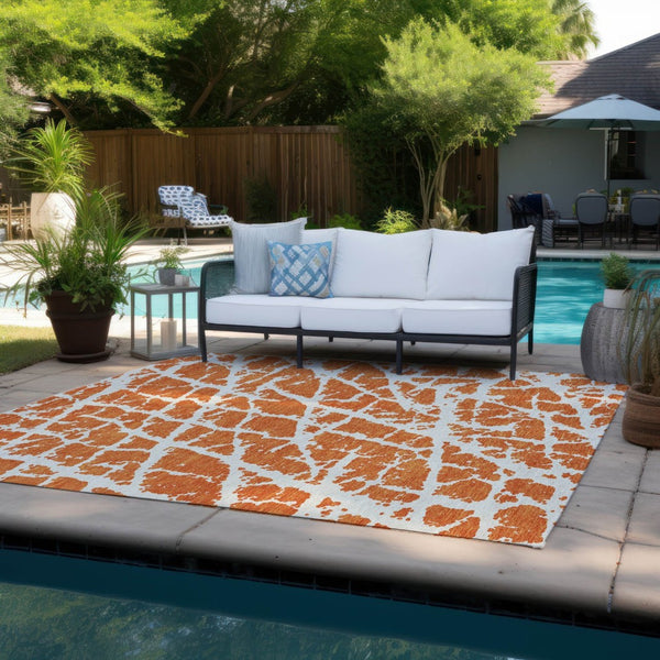 HomeRoots 5' Beige and Ivory Abstract Area Rug - Washable, Non-Skid, Stylish for Indoor and Outdoor Spaces 9' X 12' 559287