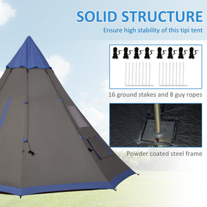 English Elm Outsunny Teepee Camping Tent 12 Ft Waterproof Shelter for 6 to 7 with Mesh Vents W2225P217034