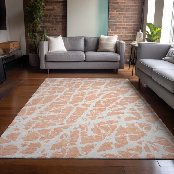 HomeRoots 5' Beige and Ivory Abstract Area Rug - Washable, Non-Skid, Stylish for Indoor and Outdoor Spaces 5' X 8' 559293