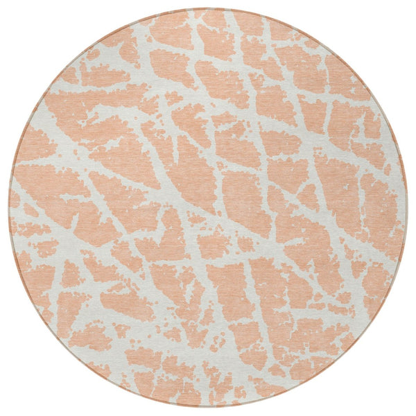 HomeRoots 5' Beige and Ivory Abstract Area Rug - Washable, Non-Skid, Stylish for Indoor and Outdoor Spaces 8' Round 559294