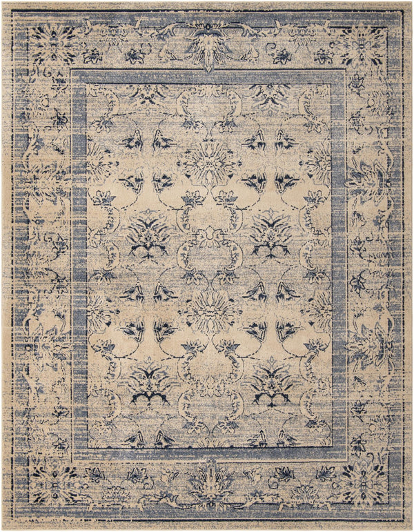 Unique Loom La Jolla Botanica Machine Made Floral Rug Ivory Blue, Beige/Blue/Light Blue/Ivory 9' 10" x 13' 0"