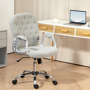 English Elm Vinsetto Teddy Fleece Home Office Chair with Plush Button Tufting, Adjustable Height & Swivel Wheels Gray W2225P249595