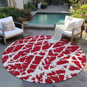 HomeRoots 5' Beige and Ivory Abstract Area Rug - Washable, Non-Skid, Stylish for Indoor and Outdoor Spaces 8' Round 559321