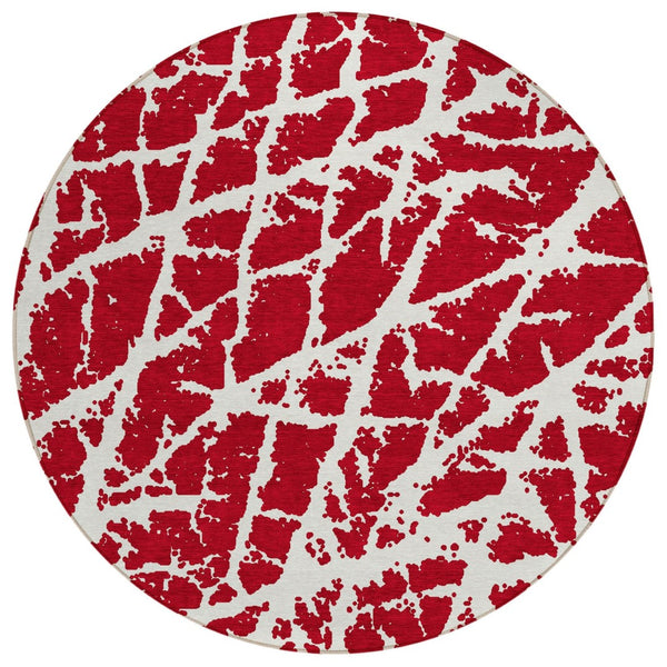 HomeRoots 5' Beige and Ivory Abstract Area Rug - Washable, Non-Skid, Stylish for Indoor and Outdoor Spaces 8' Round 559321