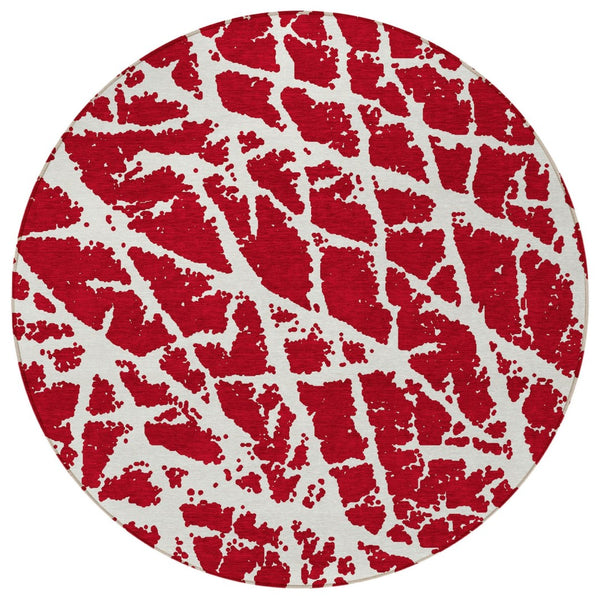 HomeRoots 5' Beige and Ivory Abstract Area Rug - Washable, Non-Skid, Stylish for Indoor and Outdoor Spaces 8' Round 559321