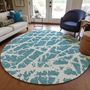 HomeRoots 5' Beige and Ivory Abstract Area Rug - Washable, Non-Skid, Stylish for Indoor and Outdoor Spaces 8' Round 559330