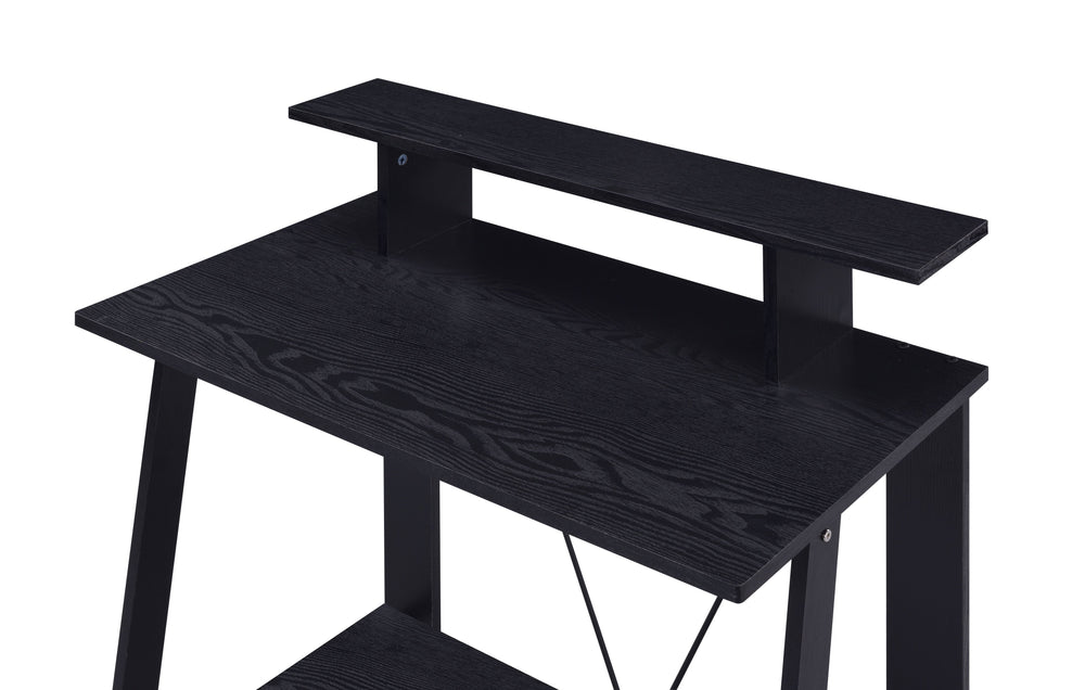 English Elm Nypho Ladder-Base Writing Desk in Black with 2 Drawers, USB & Power Port, Sturdy Metal Crossbar Finish B2726P243690