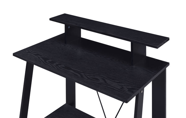English Elm Nypho Ladder-Base Writing Desk in Black with 2 Drawers, USB & Power Port, Sturdy Metal Crossbar Finish B2726P243690