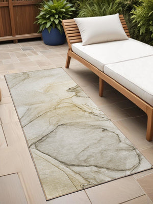 Homeroots 8' Runner Beige And Gray Abstract Washable Non Skid Indoor Outdoor Runner Rug Beige Polyester 559344