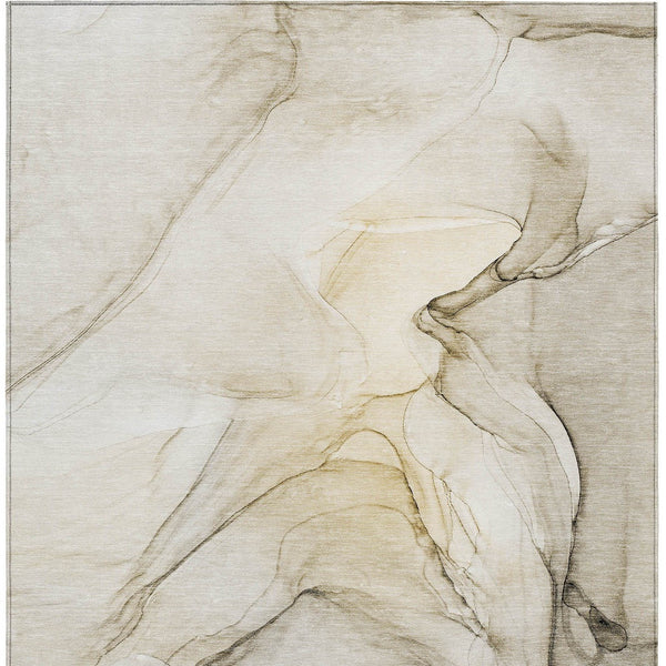 Homeroots 3' X 5' Beige And Gray Abstract Washable Non Skid Indoor Outdoor Area Rug Beige Polyester 559346