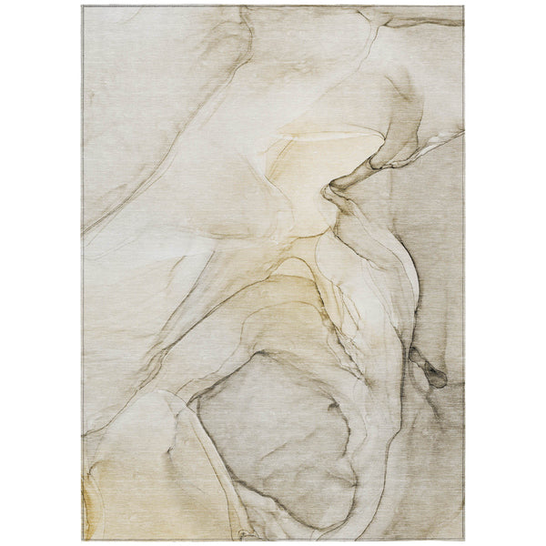 Homeroots 3' X 5' Beige And Gray Abstract Washable Non Skid Indoor Outdoor Area Rug Beige Polyester 559346