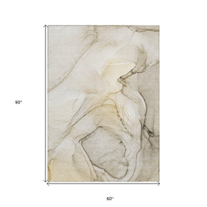 Homeroots 5' X 8' Beige And Gray Abstract Washable Non Skid Indoor Outdoor Area Rug Beige Polyester 559347