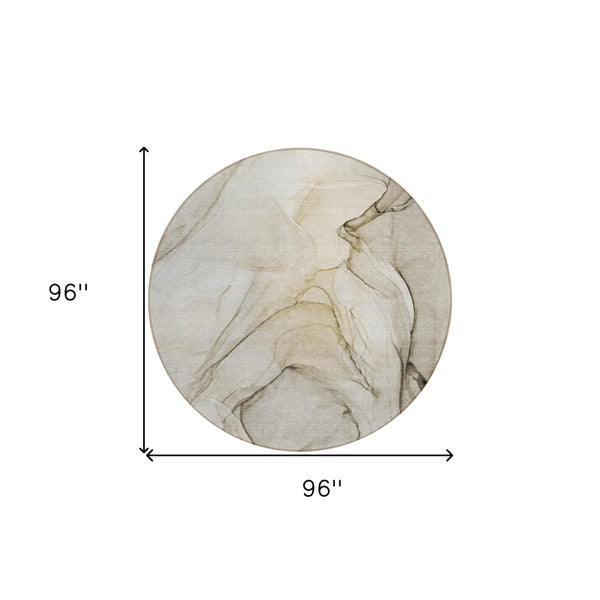 HomeRoots 5' Beige and Gray Abstract Area Rug – Stylish, Washable, Non-Skid for Indoor and Outdoor Spaces 8' Round 559348