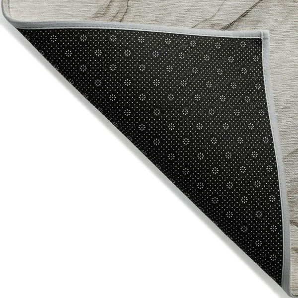 HomeRoots 5' Beige and Gray Abstract Area Rug – Stylish, Washable, Non-Skid for Indoor and Outdoor Spaces 8' Round 559348
