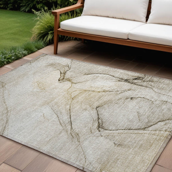 HomeRoots 5' Beige and Gray Abstract Area Rug – Stylish, Washable, Non-Skid for Indoor and Outdoor Spaces 8' X 10' 559349