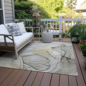 HomeRoots 5' Beige and Gray Abstract Area Rug – Stylish, Washable, Non-Skid for Indoor and Outdoor Spaces 8' X 10' 559349