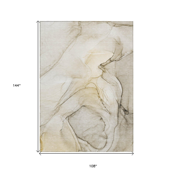 Homeroots 9' X 12' Beige And Gray Abstract Washable Non Skid Indoor Outdoor Area Rug Beige Polyester 559350