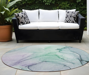 HomeRoots 5' Beige and Gray Abstract Area Rug – Stylish, Washable, Non-Skid for Indoor and Outdoor Spaces 8' Round 559357
