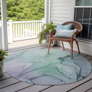 HomeRoots 5' Beige and Gray Abstract Area Rug – Stylish, Washable, Non-Skid for Indoor and Outdoor Spaces 8' Round 559357