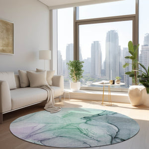 HomeRoots 5' Beige and Gray Abstract Area Rug – Stylish, Washable, Non-Skid for Indoor and Outdoor Spaces 8' Round 559357