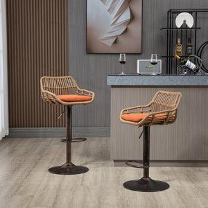 English Elm Modern Swivel Bar Stools Set of 2 Adjustable Counter Height Chairs with Linen Seat Vintage Gold Frame Orange W39594824