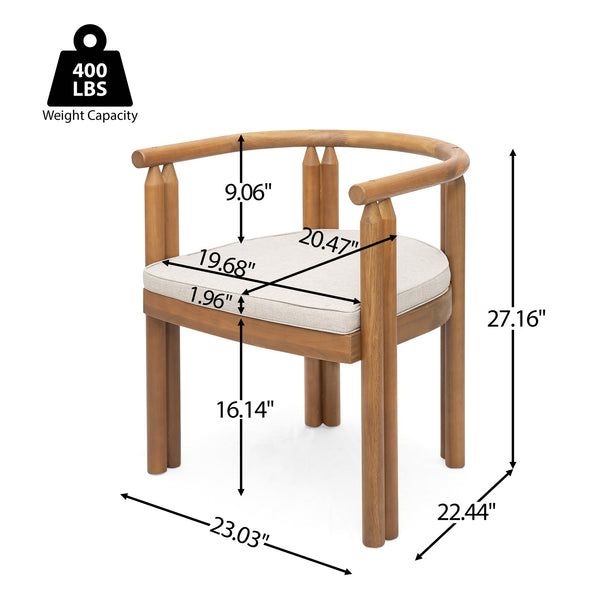English Elm Christopher Knight Home® - Cove Teak+ Beige 7PC Acacia Outdoor Dining Set with Armrest Chairs, Curved Back & Removable Cushions COVEARM7PCSET
