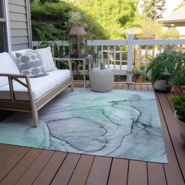 HomeRoots 5' Beige and Gray Abstract Area Rug – Stylish, Washable, Non-Skid for Indoor and Outdoor Spaces 10' X 14' 559360