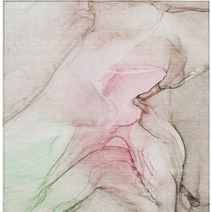 Homeroots 3' X 5' Gray And Pink Abstract Washable Non Skid Indoor Outdoor Area Rug Blush Polyester 559364