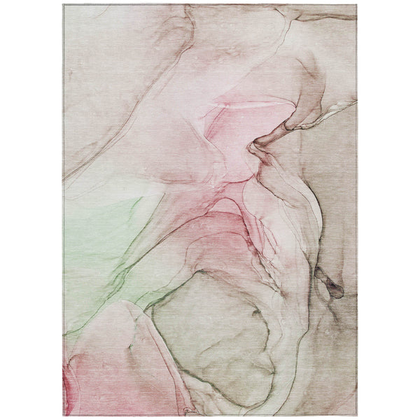 Homeroots 3' X 5' Gray And Pink Abstract Washable Non Skid Indoor Outdoor Area Rug Blush Polyester 559364