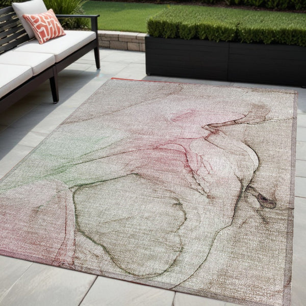 HomeRoots 5' Beige and Gray Abstract Area Rug – Stylish, Washable, Non-Skid for Indoor and Outdoor Spaces 5' X 8' 559365