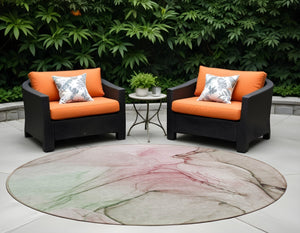 HomeRoots 5' Beige and Gray Abstract Area Rug – Stylish, Washable, Non-Skid for Indoor and Outdoor Spaces 8' Round 559366