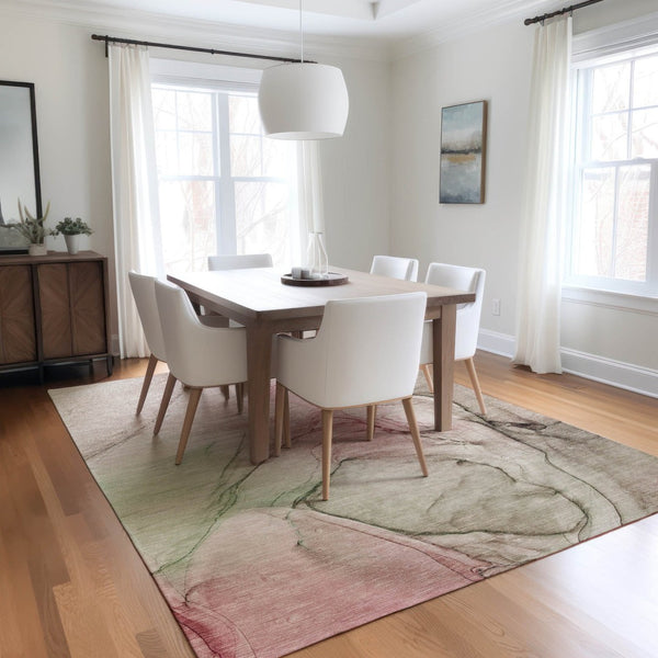 HomeRoots 5' Beige and Gray Abstract Area Rug – Stylish, Washable, Non-Skid for Indoor and Outdoor Spaces 9' X 12' 559368