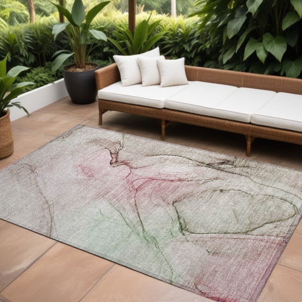 HomeRoots 5' Beige and Gray Abstract Area Rug – Stylish, Washable, Non-Skid for Indoor and Outdoor Spaces 10' X 14' 559369