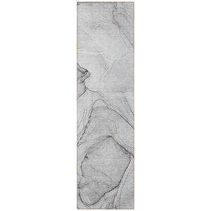 Homeroots 8' Runner Gray Abstract Washable Non Skid Indoor Outdoor Runner Rug Gray Polyester 559371