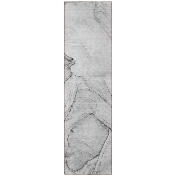 Homeroots 8' Runner Gray Abstract Washable Non Skid Indoor Outdoor Runner Rug Gray Polyester 559371