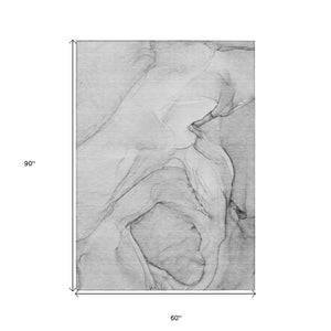 Homeroots 5' X 8' Gray Abstract Washable Non Skid Indoor Outdoor Area Rug Gray Polyester 559374