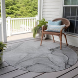 Homeroots 8' Round Gray Round Abstract Washable Non Skid Indoor Outdoor Area Rug Gray Polyester 559375