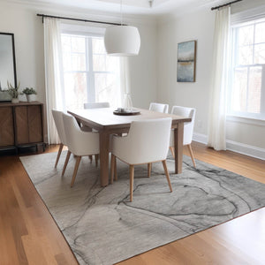 HomeRoots 5' Beige and Gray Abstract Area Rug – Stylish, Washable, Non-Skid for Indoor and Outdoor Spaces 8' X 10' 559376