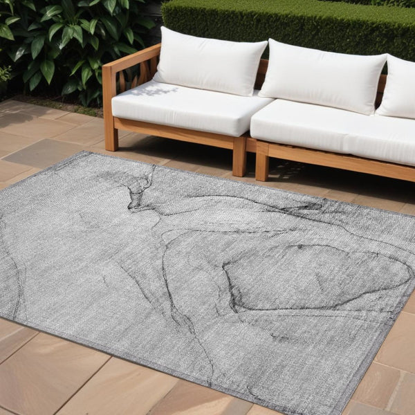 HomeRoots 5' Beige and Gray Abstract Area Rug – Stylish, Washable, Non-Skid for Indoor and Outdoor Spaces 10' X 14' 559378