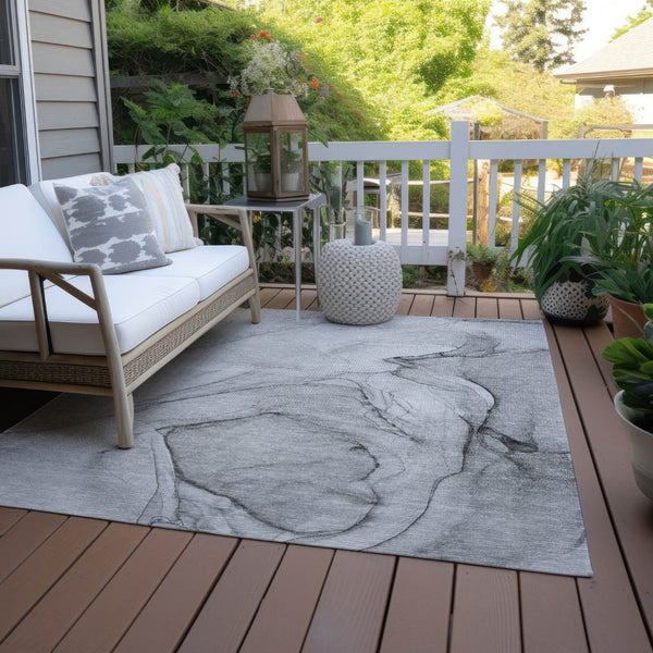 HomeRoots 5' Beige and Gray Abstract Area Rug – Stylish, Washable, Non-Skid for Indoor and Outdoor Spaces 10' X 14' 559378