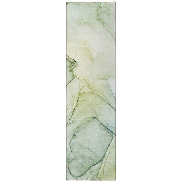 Homeroots 8' Runner Green Abstract Washable Non Skid Indoor Outdoor Runner Rug Green Polyester 559380