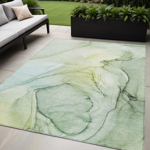 Homeroots 5' X 8' Green Abstract Washable Non Skid Indoor Outdoor Area Rug Green Polyester 559383