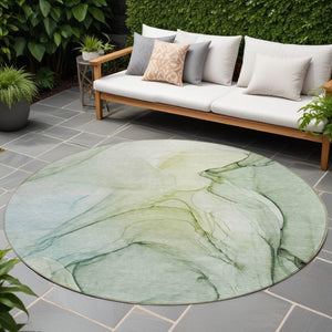 HomeRoots 5' Beige and Gray Abstract Area Rug – Stylish, Washable, Non-Skid for Indoor and Outdoor Spaces 8' Round 559384