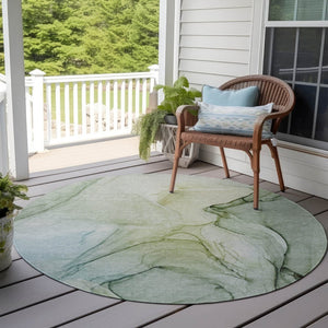 HomeRoots 5' Beige and Gray Abstract Area Rug – Stylish, Washable, Non-Skid for Indoor and Outdoor Spaces 8' Round 559384