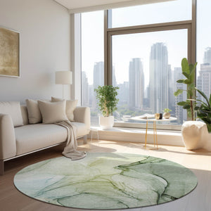 HomeRoots 5' Beige and Gray Abstract Area Rug – Stylish, Washable, Non-Skid for Indoor and Outdoor Spaces 8' Round 559384