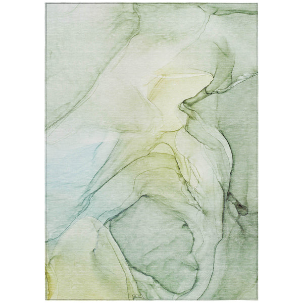 Homeroots 8' X 10' Green Abstract Washable Non Skid Indoor Outdoor Area Rug Green Polyester 559385