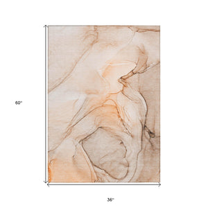 Homeroots 3' X 5' Gray And Orange Abstract Washable Non Skid Indoor Outdoor Area Rug Orange Polyester 559391