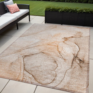 HomeRoots 5' Beige and Gray Abstract Area Rug – Stylish, Washable, Non-Skid for Indoor and Outdoor Spaces 5' X 8' 559392