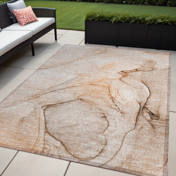 HomeRoots 5' Beige and Gray Abstract Area Rug – Stylish, Washable, Non-Skid for Indoor and Outdoor Spaces 5' X 8' 559392